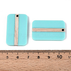 不透明な樹脂と木製のペンダント  長方形  ミディアムターコイズ  32.2~32.7x20.2x3.1~3.8mm  穴：2mm&nbsp;RESI-T057-44A