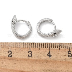 真鍮製キュービックジルコニアフープピアス  ヘビ  プラチナ  13x4.5x10.5mm&nbsp;EJEW-Q014-08P