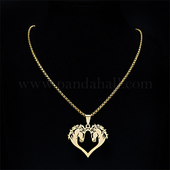 Hip-hop Style 201 Stainless Steel Laser Cut Double Horse Heart Pendant Necklaces&nbsp;FS-WGDE3BC-02