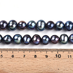 天然養殖淡水パールビーズ連売り  染め  ポテト  プルシアンブルー  8~9x7.5~10.5mm  穴：0.5mm  約41個/連  13.39~13.78''（34~35センチメートル）&nbsp;PEAR-N013-08C-01