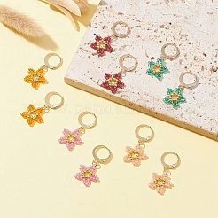 スターグラスシード編み込みダングルイヤリング  女性用304ステンレススチールフレンチフックピアス  ミックスカラー  31x15mm&nbsp;EJEW-MZ00105