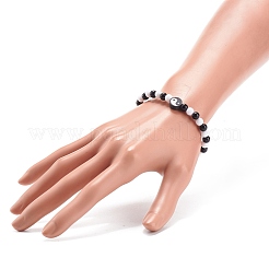 Polymer Clay Yin Yang & Acrylic Round Beaded Stretch Bracelet for Women&nbsp;BJEW-JB08529
