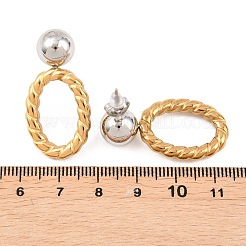 ツートンカラーの304ステンレススチールスタッドピアス  オーバル  チェーンチャーム  ゴールデン·ステンレス鋼色  34x17mm&nbsp;EJEW-T050-01C-GP