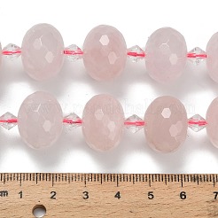 天然石ローズクォーツビーズ連売り  ロンデル  多面カット  ガラスビーズ  18x13mm  穴：1.4mm  約20個/連  14.25インチ（36.2cm）&nbsp;G-L642-I03-18x13mm