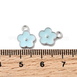 真鍮製エナメルペンダント  花のチャーム  18KGP本金メッキ  淡いターコイズ  11.5x9x2mm  穴：1.8mm&nbsp;KK-A277-02P-02