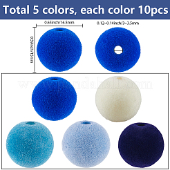 50色のフロッキープラスチックビーズ5個  ラウンド  ミックスカラー  16.5x15mm  穴：3~3.5mm  10個/カラー&nbsp;KY-SC0002-31
