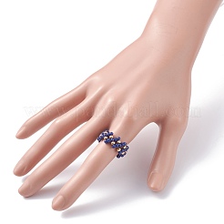 4個4色ガラスシードビーズ編みこみフィンガー指輪セット女性用  ブラック  usサイズ8 1/2(18.5mm)&nbsp;RJEW-JR00420