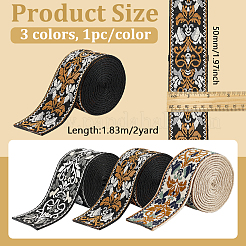 3Pcs 3 Colors Polyester Jacquard Flower Ribbon&nbsp;OCOR-BC0006-68