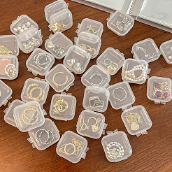 ミニ透明プラスチックビーズ容器  ピアス用  リング  ブレスレット収納  正方形  ホワイト  3.3~3.6x3.3~3.6cm&nbsp;PW-WG74209-01