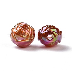 UVメッキレインボー虹色アクリルビーズ  金箔  ローズ  シエナ  15x15x13mm  穴：3mm&nbsp;PACR-H003-23