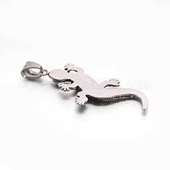 カメレオンレトロ304ステンレススチールビッグペンダント  アンティークシルバー  51x21x4.5mm  穴：5.5x8.5mm&nbsp;STAS-F011-09