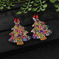 女性用クリスマス合金ラインストーンスタッドピアス  クリスマスツリー  ゴールドカラー  45.5~46.5x37~37.5mm&nbsp;EJEW-U024-01G-02