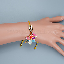 Adjustable Glass Seed Bead Braided Star Charm Bracelets&nbsp;HR8950