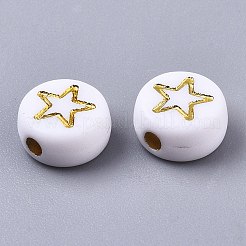 不透明なアクリルビーズ  混合模様のフラットラウンド  黄金メッキ  ホワイト  7x4mm  穴：1.6mm  約1850個/250g&nbsp;PACR-SZ0001-003B