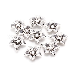 メタル合金ペンダント  鉛フリー及びカドミウムフリー＆ニッケルフリー  花  アンティークシルバー  27x27x4mm  穴：2mm&nbsp;PALLOY-F49-AS
