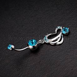 Piercing Jewelry Real Platinum Plated Brass Rhinestone Butterfly Navel Ring Belly Rings&nbsp;AJEW-EE0001-76B