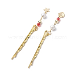 鉄貝パールヘアピン  スター＆ハート 304 ステンレススチール チャーム ヘアアクセサリー  ゴールドカラー  42~43mm&nbsp;PHAR-JH00107