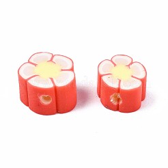手作り樹脂粘土ビーズ  花  レッドオレンジ  7.5~9x7.5~10x4~5mm  穴：1.6mm&nbsp;CLAY-N011-036B