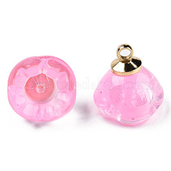透明スプレー塗装ガラスチャーム  ライトゴールドメッキ真鍮パーツ  花  パールピンク  14x13x13mm  穴：2mm&nbsp;GLAA-N035-031-C09