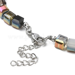 304ステンレススチール留め金付きガラスキューブビーズネックレス  カラフル  17.99インチ（45.7cm）&nbsp;NJEW-JN04400
