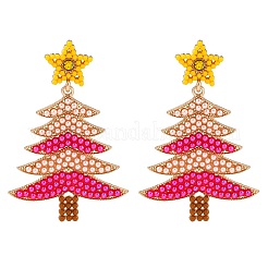 Christmas Trees with Star Alloy Dangle Stud Earrings for Women&nbsp;EJEW-Z078-03C