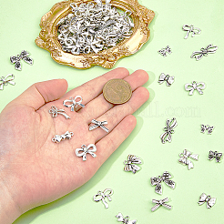 17スタイルの合金コネクタチャーム  合金ペンダント付き  蝶結び  アンティークシルバー  10~23x8~18.5x1.5~4mm  穴：1.5~2.5mm  6個/スタイル&nbsp;DIY-DC0003-13