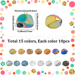 15セット15色の手作りランプワークビーズ  虹メッキ  ナゲット  ミックスカラー  7x6.5x5.5mm  穴：1mm  10個/セット  1セット/色&nbsp;LAMP-SC0001-52A