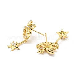Cubic Zirconia Hobbyhorse with Star Dangle Stud Earrings&nbsp;EJEW-G297-02G