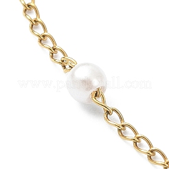 Glass Pearl Beaded Chain Anklet with Curb Chains&nbsp;X-AJEW-AN00542