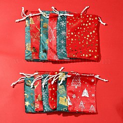 12個 12スタイル ホットスタンプ クリスマス ベルベット 収納バッグ  巾着袋  長方形  ミックスカラー  12~16x9~10x0.01cm  1個/スタイル&nbsp;ABAG-FS0001-02