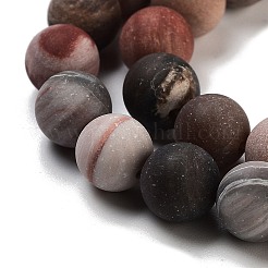 Frosted Natural Petrified Wood Round Bead Strands&nbsp;G-F266-07-8mm-01