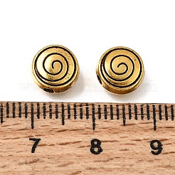 チベット風合金ビーズ  スパイラル模様を持つフラットラウンド  アンティーク黄金  8x4mm  穴：1.5mm  約111個/1000g&nbsp;AL-CBA3B63-12AG
