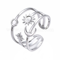 Non-Tarnish 304 Stainless Steel Moon and Star Open Cuff Ring&nbsp;RJEW-T023-32P
