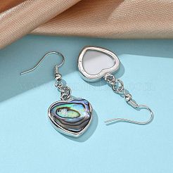 アワビシェル/パウアシェルダングルピアス  真鍮パーツ  混合図形  プラチナ  38~58mm  ピン：0.7mm&nbsp;EJEW-F147-A