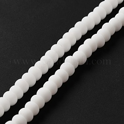 手作りのつや消し磁器ビーズ  フラットラウンド  ホワイト  4x3mm  穴：0.8mm  約134個/連  15.55インチ（39.5cm）&nbsp;PORC-E017-01P