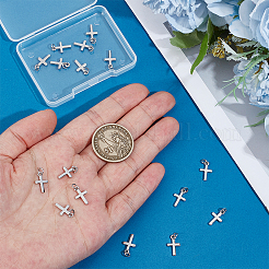 真鍮製ペンダント16個  長持ちメッキ  クロスチャーム  丸カン付き  プラチナ  13.5x8x1.5mm  丸カン：5x0.7ミリ  内径：1/8インチ（3.5mm）&nbsp;KK-BC0015-67