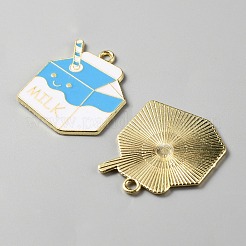 合金エナメルチャーム  ライトゴールド  箱入り牛乳  ライトスカイブルー  2.7x2.35x0.1cm  穴：2mm&nbsp;ENAM-CJC0010-31B