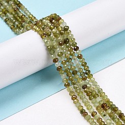天然のグリーンガーネットビーズ連売り  多面カット  ロンデル  4x3mm  穴：0.7mm  約130個/連  15.35インチ（39cm）&nbsp;G-E194-05