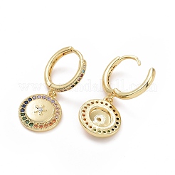 カラフルなキュービックジルコニアスターダングルフープピアス  女性のための真鍮のアクセサリー  ゴールドカラー  29.5mm  ピン：1mm&nbsp;EJEW-I280-04G