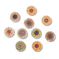 木製ボタン1個100セット  2穴  花柄とフラットラウンド  ミックスカラー  20x2.5mm  穴：1.2mm&nbsp;BUTT-CJC0002-05B-1