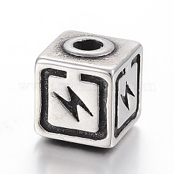 304ステンレススチールビーズ  稲妻とキューブ  アンティークシルバー  9x8x8mm  穴：3mm&nbsp;STAS-E425-014AS-8mm