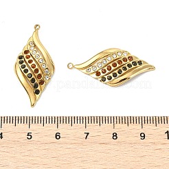 304ステンレススチールラインストーンペンダント  菱形チャーム  PVD真空メッキ  18KGP本金メッキ  カラフル  32x15x2mm  穴：1.5mm&nbsp;STAS-T076-02G