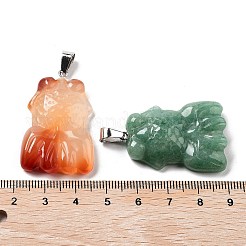 天然＆合成混合原石のペンダント  バチカンにプラチナメッキの鉄製金魚チャーム  35~37x24~25x8mm  穴：6x3mm&nbsp;G-P520-10P