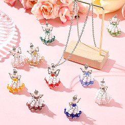 10色のガラスシードビーズの天使のペンダント  チベット風合金とパールガラスパールの丸いビーズ付き&nbsp;PALLOY-CJ00089