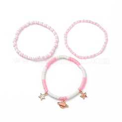 3Pcs 3 Styel Glass Seed & Polymer Clay Beaded Stretch Bracelets Set&nbsp;BJEW-JB08854-02