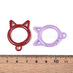 スプレー塗装された合金スプリングゲートリング  グリッターパウダー付き  猫の形  カドミウムフリー＆鉛フリー  ミックスカラー  35x25x4.5mm&nbsp;PALLOY-T092-75