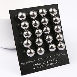変色しにくい304ステンレススチールボールスタッドピアス  ステンレス鋼色  20x10mm  ピン：0.8mm  10のペア/ボード&nbsp;EJEW-2224-10mm-P