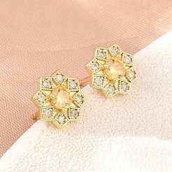 真鍮製 マイクロパヴェ キュービックジルコニア スタッドピアス 女性用  花  カドミウムフリー＆鉛フリー  長持ちメッキ  ラックめっき  18KGP本金メッキ  ミックスカラー  9.5x10.5mm&nbsp;KK-A305-03G