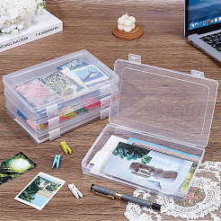 ヒンジ付き蓋付きPP収納ボックス  長方形  ホワイト  20.3x13.2~13.7x3.05cm  内径：20x13のCM&nbsp;CON-WH0095-188