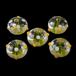 手作りランプワークビーズ  花柄の凹凸のあるロンデル  きいろ  15.5~16.5x10.5mm  穴：1.6mm&nbsp;LAMP-Z023-02A